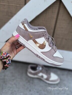 Bling Nike Dunk Low Women's Sneakers Shoes Customized With Rose Gold Crystals